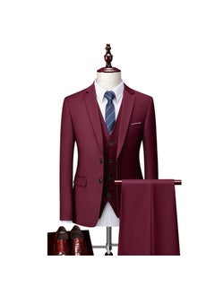 اشتري Mens Slim Fit Suit Vest Pants 3-Piece Set Wedding Dark red في السعودية