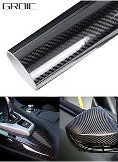 Buy Black 5D Carbon Fiber Vinyl Wrap Roll 100×30cm,Super Glossy Car Wrap Film Featuring Bubble Free Air Release Technology, Car Moto DIY Interior Exterior in Saudi Arabia