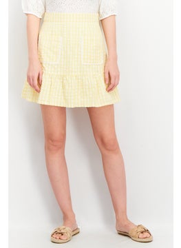 اشتري Women Gingham Pattern Peplum Hem Mini Skirts, Yellow/White في الامارات