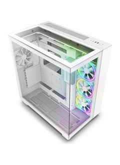 اشتري صندوق ألعاب الكمبيوتر NZXT H9 Elite بتصميم مزدوج الغرف ATX متوسطة الحجم - يتضمن 3 مراوح F120 RGB Duo بحجم 120 مم مع جهاز تحكم - واجهات زجاجية أمامية، علوية وجانبية - دعم لمبرد بحجم 360 مم - إدارة الكابلات - أبيض في السعودية