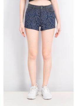 Buy Women Belt Loops Textured Short, Wash Black and Blue in Saudi Arabia