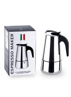 Buy Black Fire Stainless Steel Espresso Machine, Italian Coffee Filter on the Stove (4Cups - 200 ml, Silver) in Egypt