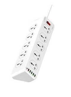 Buy 2500W 10 Sockets With 5 USB Ports And 1 Type-C PD Port Desktop Extension Home Charger With 2M UK Power Cord White in UAE