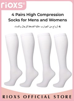 Buy 4 Pairs High Compression Socks for Mens and Womens Support Circulation Recovery Athletic Fit Running Splints Flight Travel Boost Endurance Protection Achilles Tendon in UAE