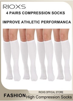 Buy 4 Pairs High Compression Socks for Mens and Womens Support Circulation Recovery Athletic Fit Running Splints Flight Travel Boost Endurance Protection Achilles Tendon in Saudi Arabia