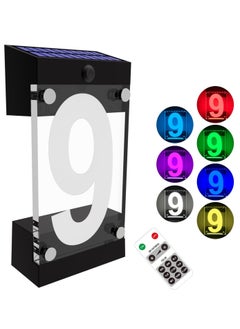 اشتري Acrylics Solar Address Sign, Led Illuminated Solar House Numbers for Outside Waterproof RGBW Color Changing Remote Control Lighted Modern Address Plaque Solar Powered for Yard Home (Digit 9) في السعودية