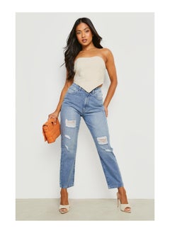 اشتري Petite Distressed High Waist Mom Jeans في السعودية