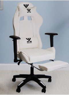 Buy A swivel leather gaming and video gaming chair with a backrest and lumbar support, white in Saudi Arabia