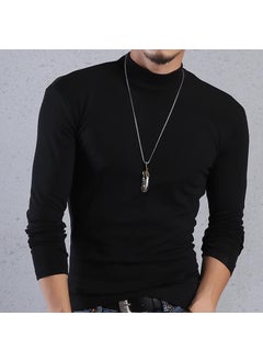 اشتري Mens Thermal Long Sleeve T-Shirt Autumn Winter Turtleneck Velvet Warm Top 2305 black turtleneck في الامارات