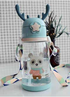 Buy Deer-shaped plastic water bottle with straw - anti-fall - 1 piece - 600 ml, acrylic, in Egypt