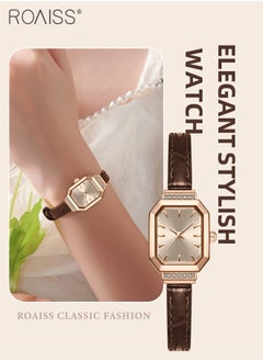 اشتري Women's Leather Strap Quartz Watch, Analog Display Octagonal Dial Decorated with Rhinestones, Waterproof Simple Elegant Wristwatch as Gift for Ladies في السعودية