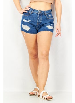 اشتري Women Rip Belt Loops Denim Shorts, Denim Blue في الامارات