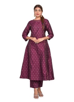 Buy Women Dark Wine Kurta Pant Set Summer Suit Solid Colour Flared Kurti with Pant Casual Kurta Set for Girls Art Silk (Taffeta Booty) Size S in UAE