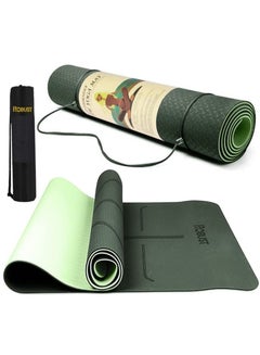 Buy Robust TPE Yoga Mat Double Layer Anti-Slip Eco Friendly Texture surface (Size 183cmx 61cm) SGS Certified Position Liens & Hanging Band, Home/Gym Workout Sports Exercise Sports Mattress - Green in UAE