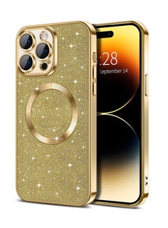 Buy iPhone 14 Pro Max Case Glitter, Clear Magnetic Phone Cases with Camera Lens Protector [Compatible with MagSafe] Bling Sparkle Plating Soft TPU Slim Shockproof Protective Cover Women in UAE