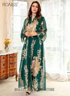 Buy Ramadan Women Muslim Dress Sequin Mesh Abaya Dubai Maxi Dress Party Robe Women Embroidery Islamic Dresses in Saudi Arabia
