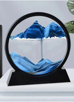 Buy YONK 3D Dynamic Sand Art Liquid Motion, Moving Sand Art Picture Round Glass 3D Deep Sea Sandscape in Motion Display Flowing Sand Frame Relaxing Desktop Home Office Work Decor (7", Blue Sand) in UAE