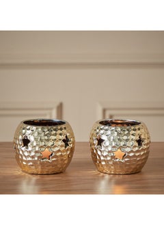 اشتري Dune 2-Piece Ceramic Hammered Candle Holder Set 11 x 8.5 x 11 cm في الامارات