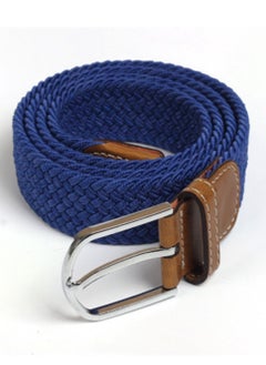 اشتري 105-110cm Elastic Braided belt Needle Buckle Elastic Belt Casual Canvas Blue في الامارات