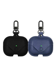 Buy YOMNA Protective Leather Case Compatible with AirPods Pro 2 Case, Wireless Charging Case Headphones EarPods, Soft Leather Cover with Carabiner Clip (Black/Navy Blue) - (Set of 2) in UAE