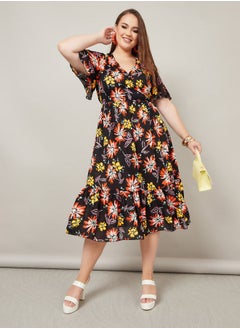 Buy Floral Print A-Line Midi Dress in Saudi Arabia