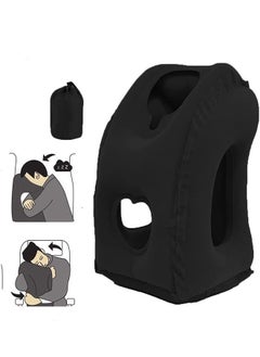 اشتري Inflatable Travel Pillow Airplane Neck Pillow Comfortably Supports Head and Chin for Airplanes Trains Cars and Office Black 50x30x29cm في الامارات