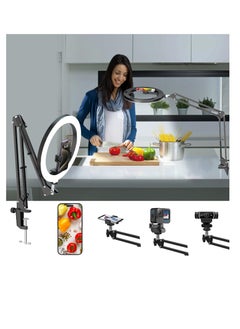 Buy Overhead Camera Mount with 10", Selfie Ring Light and Phone Holder for Desk, Phone Mount Arm Stand with Remote for iPhone, Full-Screen Large Ring Light, Overhead Tripod for Video Recording, Vlog in UAE