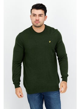 Buy Men Crew Neck Long Sleeve Printed Sweater, Olive in Saudi Arabia