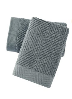 اشتري 2-Piece Towel Set, Super Soft Grey Hand Towels Terry Striped Weave Pattern Ultra Absorbent 100% Cotton Towel for Bathroom(34x74cm) في الامارات