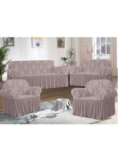 Buy Sofa Cover Jacquard 4-Pieces Set of 7-Seater (3+2+1+1) Super Stretchable Anti-Wrinkle Slip Resistant Furniture Protector in Saudi Arabia