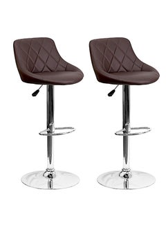 اشتري SBF Height Adjustable Bar Stools | Set of 2 PU Leather Swivel Chairs with Backrest and Footrest | Hydraulic Chrome Base for Kitchen & Dining, Brown في الامارات