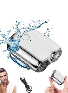 Buy Portable Travel Size Electric Mini Shaver for Men, Pocket Size Washable Electronic Razor, Men’s Rechargeable Portable Cordless Shaving for Face, Beard, Wet Dry Use (Silver) in Saudi Arabia