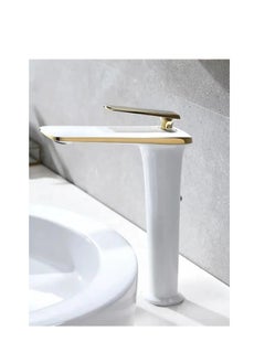 Buy Decorative basin faucet, white and gold, SKU: 7432-WG in Egypt