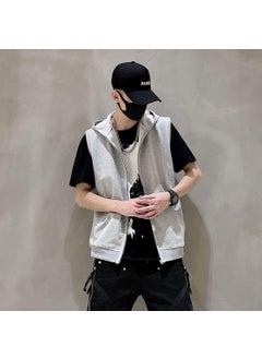 Buy Summer Sleeveless Large Size Hooded Sports Vest Mens Trendy Slim-fit Hoodie Thin Fitness Cotton Vest Cardigan JacketGray hooded Gray hooded in UAE