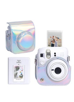 Buy Case for Fujifilm Instax Mini 12 Camera Protective PU Leather Bag Cover with Adjustable Shoulder Strap and Mini Photo Album 64 Pockets (Shiny Silver) in Saudi Arabia