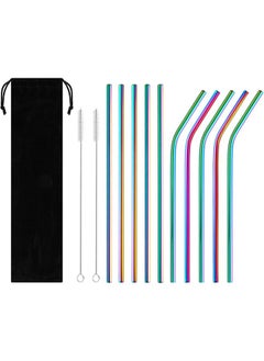 اشتري 10 PCS Portable Stainless Steel Drinking Straws, Reusable Metal Straw, 2 Cleaning Brush and Travel Case Included في السعودية