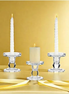 Buy Set of 3 Glass Candle Holder for Pillar Taper Candlestick Holders Elegant Pillar Taper & Tealight Candlesticks Set for Dinner Table Wedding Party Home Decor in Saudi Arabia