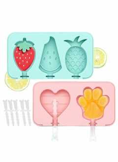 Buy 2 Pack Silicone Popsicle Molds, Reusable Easy Release Food Grade Popsicle Maker Molds, Pop Molds with Lid and 5 Reusable Plastic Sticks for DIY Homemade Ice Cream Molds (Pink + Blue) in Saudi Arabia