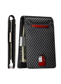 اشتري New Ultra-thin Gold Clip Carbon Fiber Pattern Microfiber Wallet Business Card Holder Rfid Anti-theft Brush Wallet Men في السعودية