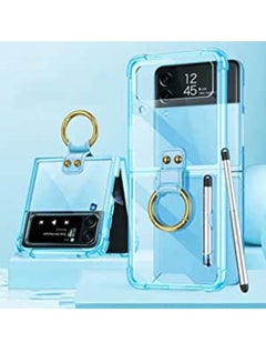 اشتري Samsung Galaxy Z Flip 4 Case, Galaxy Z Flip 4 Case with Ring and Capacitance Pen Protective Cover for Samsung Galaxy Z Flip 4 5G, Clear Blue في مصر