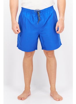 Buy Men Plain Mid-Length Board Shorts, Blue in UAE