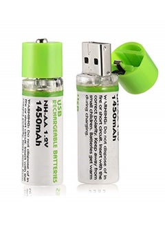 Buy 2Pcs USB AA Battery 1.2V 1450 MAH NI-MH Rechargeable Battery LED Charging Indicator Light in UAE