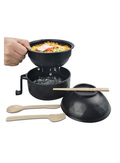 Buy Microwave Ramen Cooker Bowl Set with Lid Chopsticks College Dorm Room Essentials for Girls, Boys, Rapid and Quick Handles Apartment (Black) in UAE