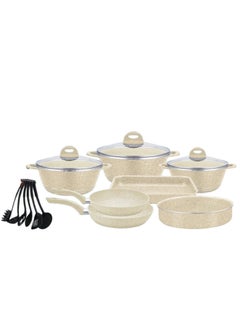 Buy 16-Piece Granite Pots and Pans Cookware Set with Nonstick Surfaces and Tempered Glass Lids Dishwasher Safe PFOA Free Marble Coated Stock Pot Nonstick Grill Pan Cake Dish Kitchen Tool Silicone Grip in Saudi Arabia