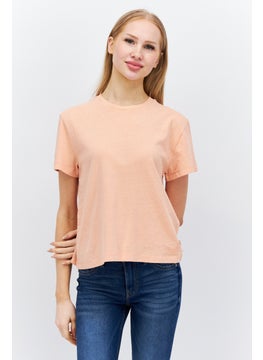 Buy Women Crew Neck Short Sleeves Heather T-Shirt, Peach in UAE