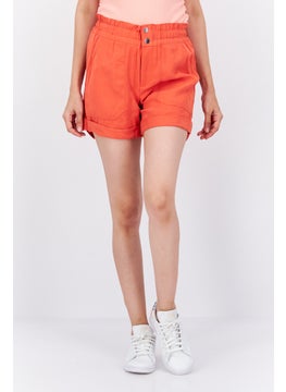 Buy Women Solid Denim Shorts, Orange in UAE