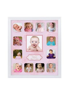 اشتري Collage Photo Frame For Baby First Year Keepsake Multi Picture Frames For Baby Newborn 1St Birthday Gift Memory Home Decor Size 11 X 13 X 1 Inch With 13 Slots In Pink White Prime Wood في السعودية