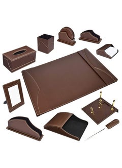 Buy FIS 11-Piece FIS Executive Desk Set Italian PU, Dark Brown - FSDS183DBR in UAE