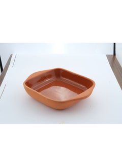 اشتري Terracotta Square Inner-Glazed Oven Tray Pan for Mexican Indian Korean Dishes Handmade Cookware Glazed Clay Pot For Oven Clay Pan For Cooking - Brown - 23x23x6.5 cm في الامارات