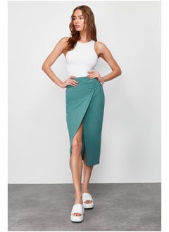 اشتري Green Linen Look Buckle Detailed Double Breasted Closure Midi Woven Skirt TWOSS24ET00130 في مصر